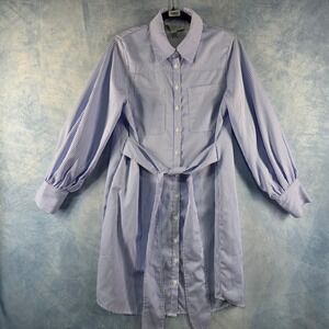 Mare Mare x Anthropologie Blue White Striped Puff Sleeve Mini Shirt Dress Small